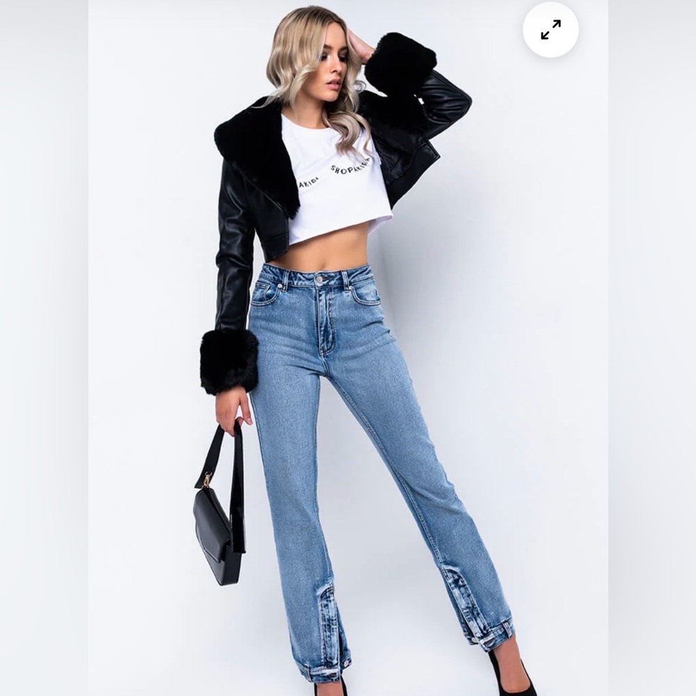 New Azalea Wang Fur Trim Giselle Crop Jacket, Size S - Picture 4 of 6